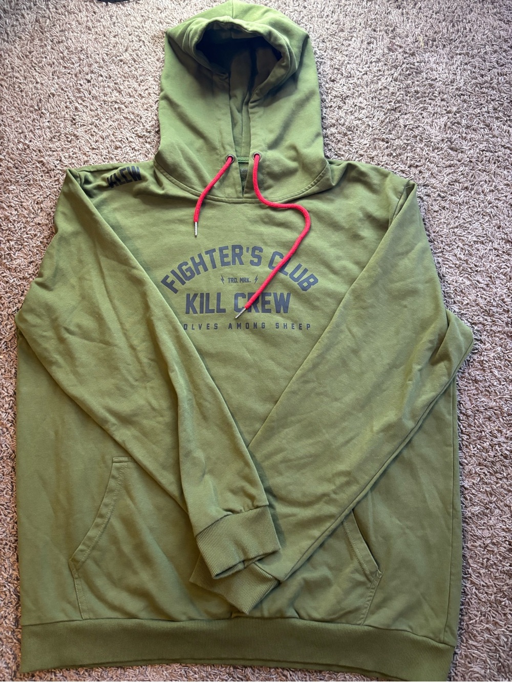 Kill Crew Olive Green 'Fighter's Club' Hoodie with Red Drawcords